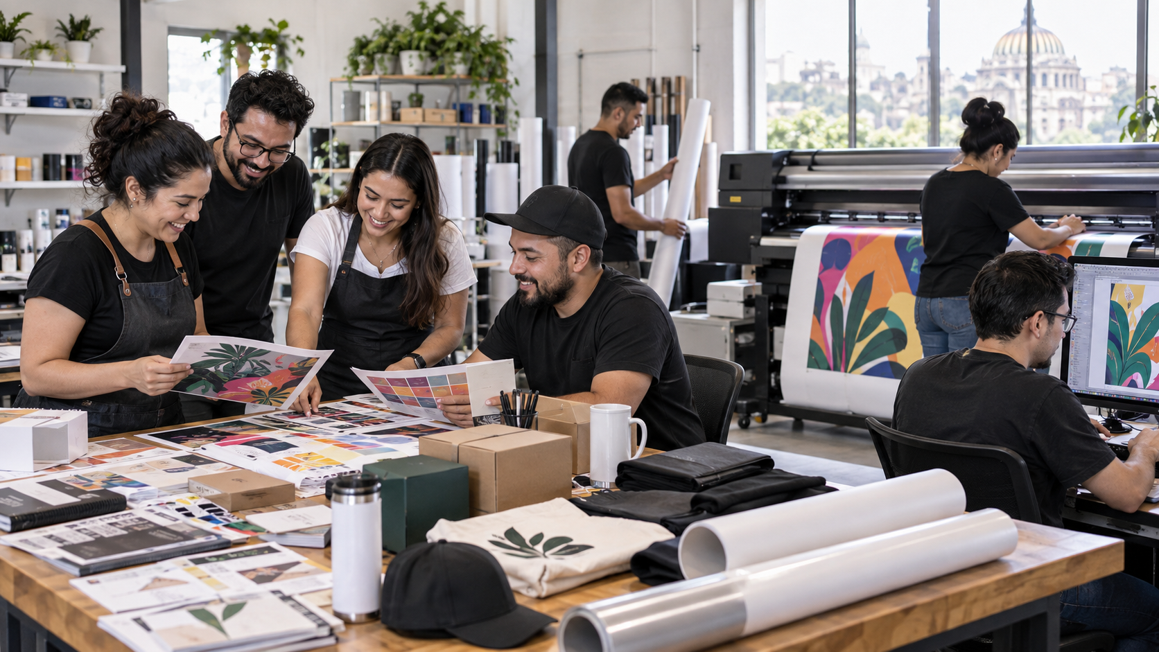 Equipo de Bonito Impresos revisando pruebas de impresión a color en su estudio de producción en CDMX